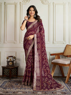 Ai Fashion Wine Georgette Rajwadi Bandhani Print Party Wear Saree - Distacart