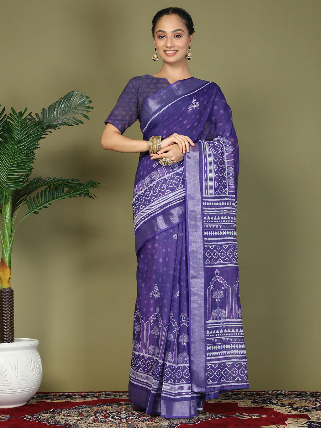 Shree Shyam Fashion Cotton Violet Saree - Distacart