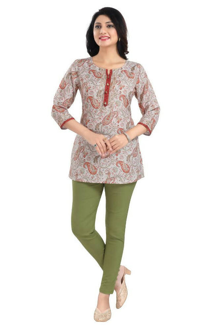 Snehal Creations Charming Cream Rayon Short Kurti Tunic Top