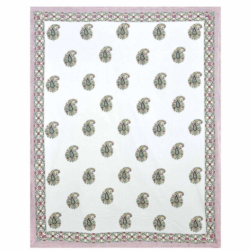 Paisley Hand Block Printed Double 90x108 Inches Bedspread with 2 Pillow Covers
