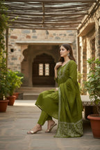 The52 Women's Beautiful Cotton Fabric Embroidery Work Flared Anarkali Pant and Dupatta Set - Distacart
