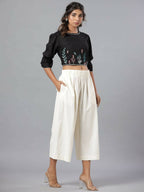 Juniper Women Black Rayon Flex Embroidered Crop Top