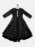 Ahalyaa Black Chanderi Gold Foil Printed Kids Dress For Girls