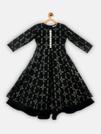 Ahalyaa Black Chanderi Gold Foil Printed Kids Dress For Girls