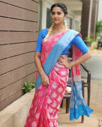 DEIANA'S Beautiful Designer Golden zari Soft Lichi Silk Saree - Pink