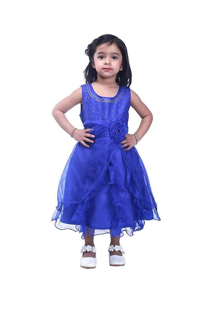 Asmaani Baby Girl's Blue Color Satin Knee Length Frock (AS-DRESS-22143)