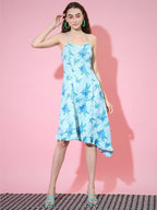 Myshka Women's Blue Floral Printed Fit and Flare Dress - Distacart