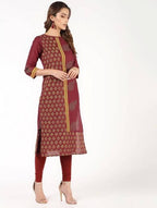 Aniyah Cotton Block Printed Maroon Straight Kurta (AN-141K)