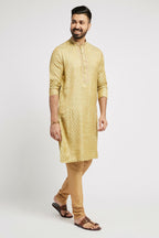 Ethnic India Green Men's Kurta Woven Design Polyester