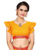 Vamika Yellow Georgette Printed With Lace Saree (MANYA YELLOW RED) - Distacart