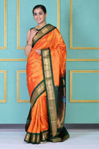 Very Much Indian Authentic Pure Silk Handloom Orange Maharani Paithani - Distacart