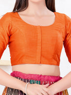 Joban Fashion Orange Dupion Silk Elbow Sleeveless Front Open Blouse