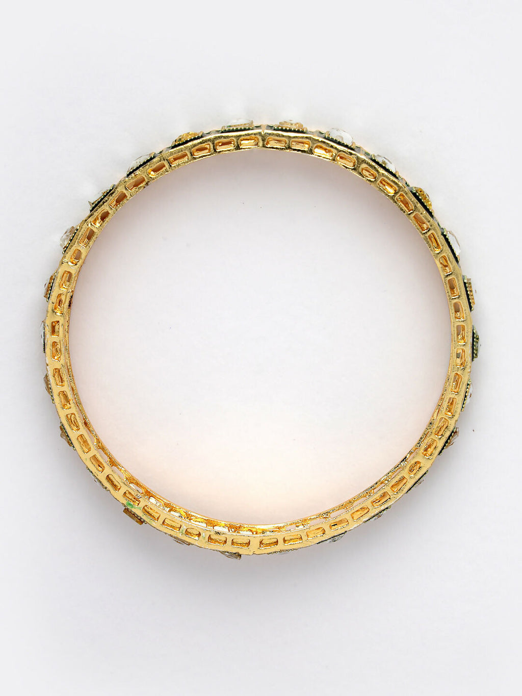 NVR Women's Set Of 4 Gold-Plated Green Kundan-Studded Traditional Bangles - Distacart