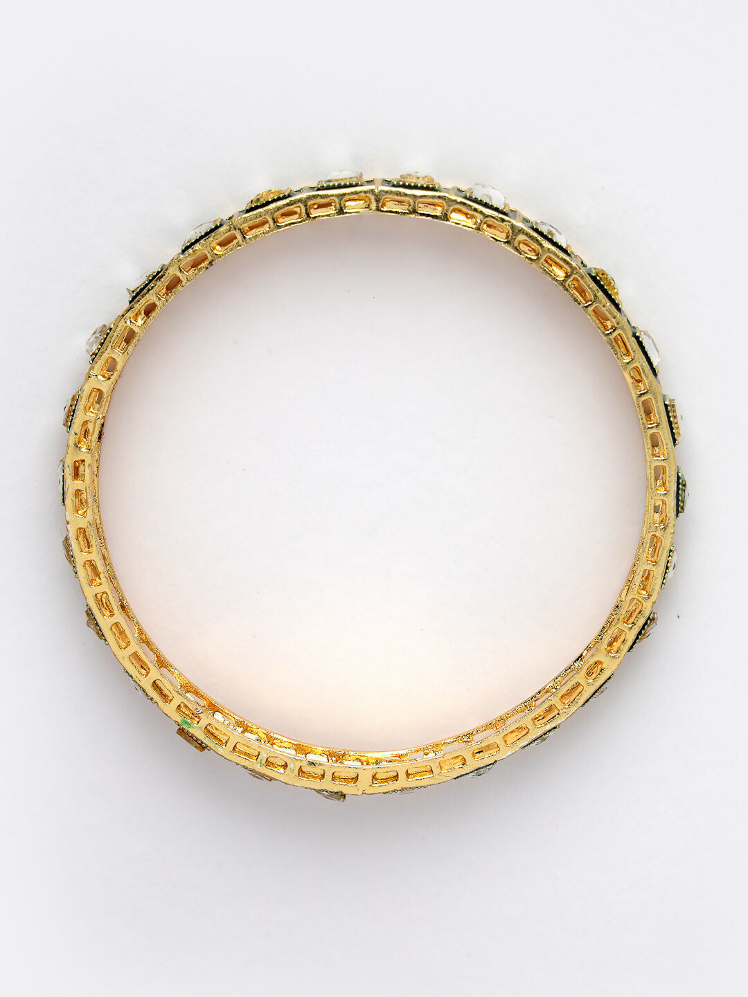 NVR Women's Set Of 4 Gold-Plated Green Kundan-Studded Traditional Bangles - Distacart