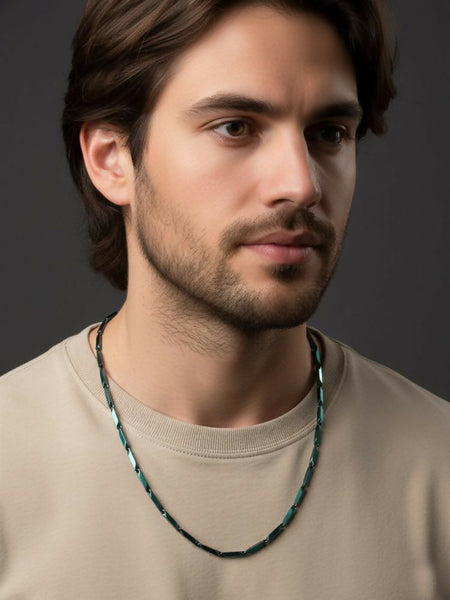 NVR Men's Handcrafted Green Rhodium Plated Chain