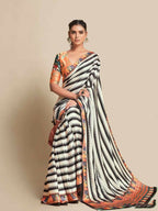 Black Bright Moss Designer Digital Printed Party Wear Saree - Be Verly
