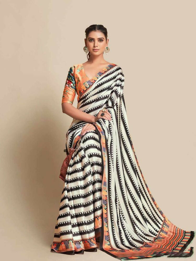 Black Bright Moss Designer Digital Printed Party Wear Saree - Be Verly