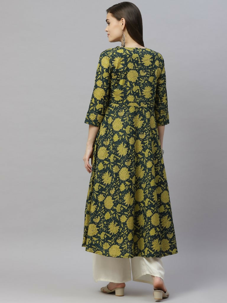 Miravan Women's Pure Cotton Floral Printed Anarkali Kurtas