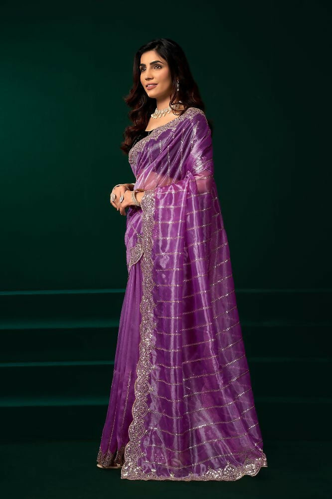 Joban Fashion Lavender Net Party Wear Sarees - Distacart