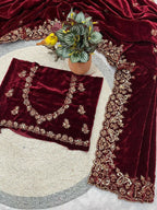 Joban Fashion Maroon 9000 Velvet Party Wear Sarees - Distacart