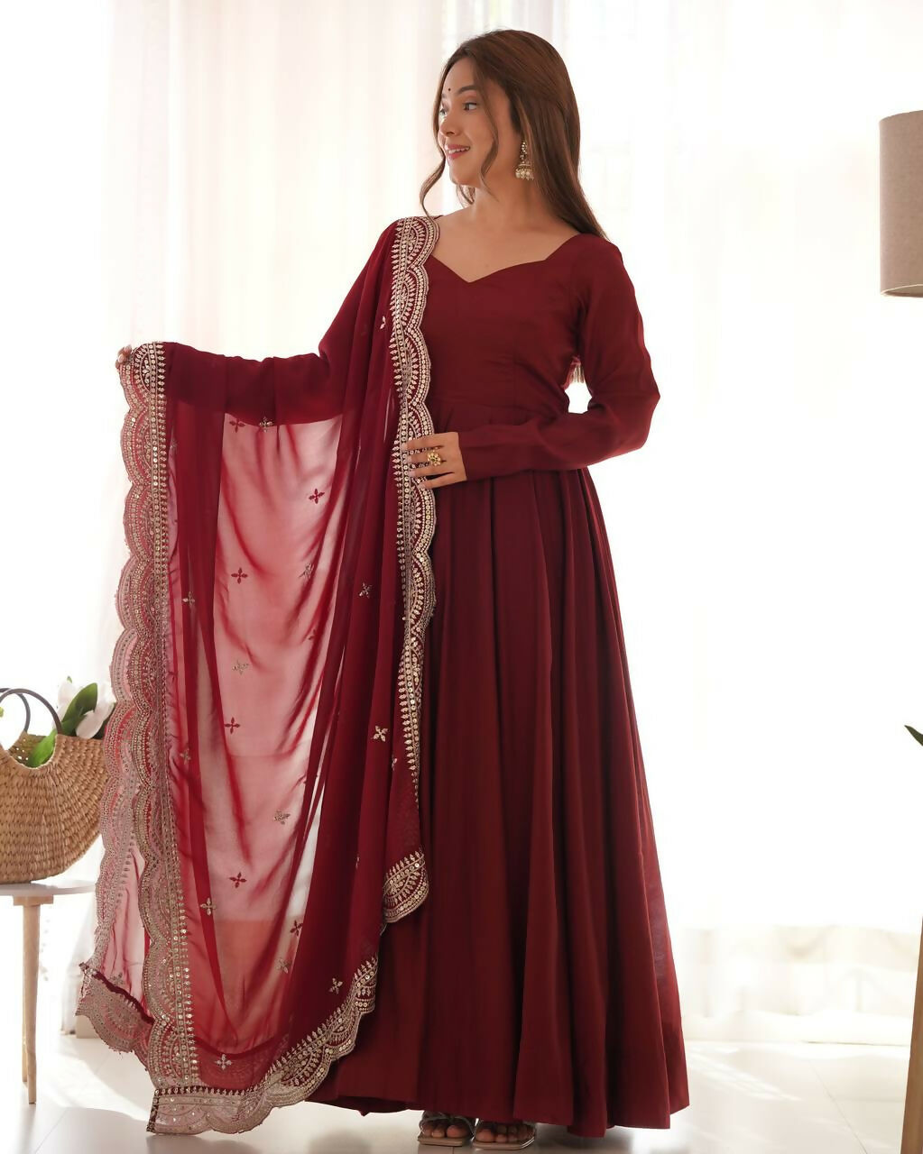 Lehenga Mart Designer Anarkali Suit With Kurta, Pant, Dupatta For Women-Maroon - Distacart