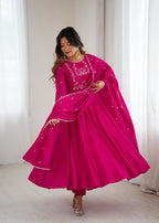 Joban Fashion Dark Pink Kurta Set Chanderi Sequence Embroidery Work - Distacart