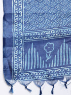 Myshka Women's Blue Cotton Print Casual Dupatta