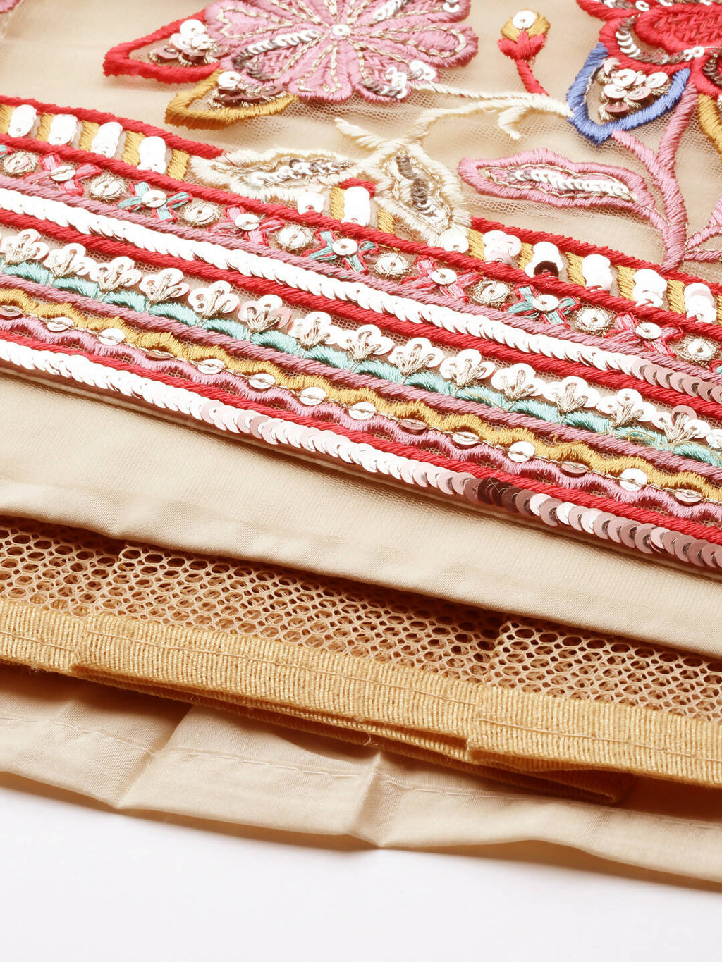 House of Panchhi Cream Net Multi colour Thread & Sequinse Work Lehenga & Blouse, Dupatta