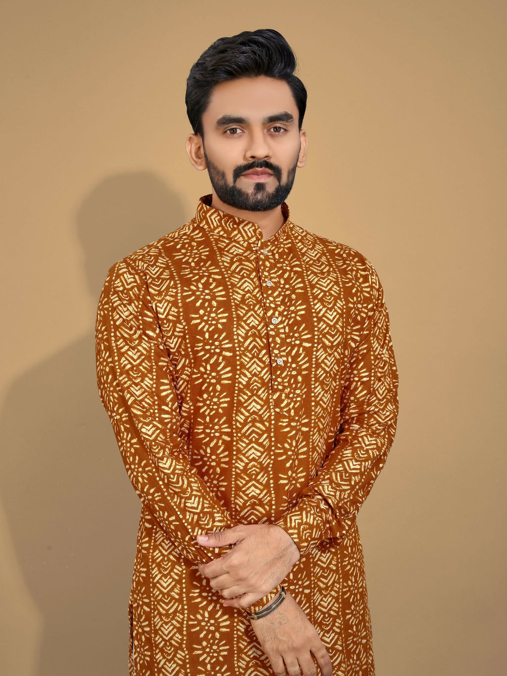Anaita Mustard Printed Cotton Straight Kurta