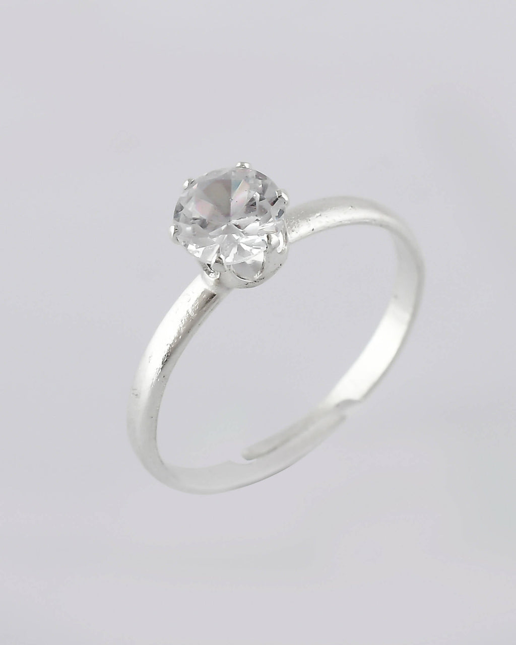 VOJ white CZ-detail Stainless Steel Cubic Zirconia Silver Plated adjustable finger Ring