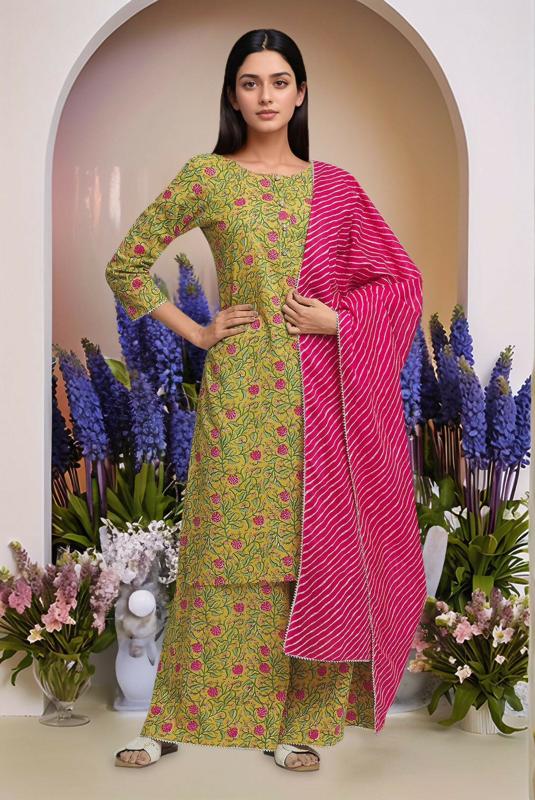 Joban Fashion Printed Mustard Yellow Kurta Plazzo Set