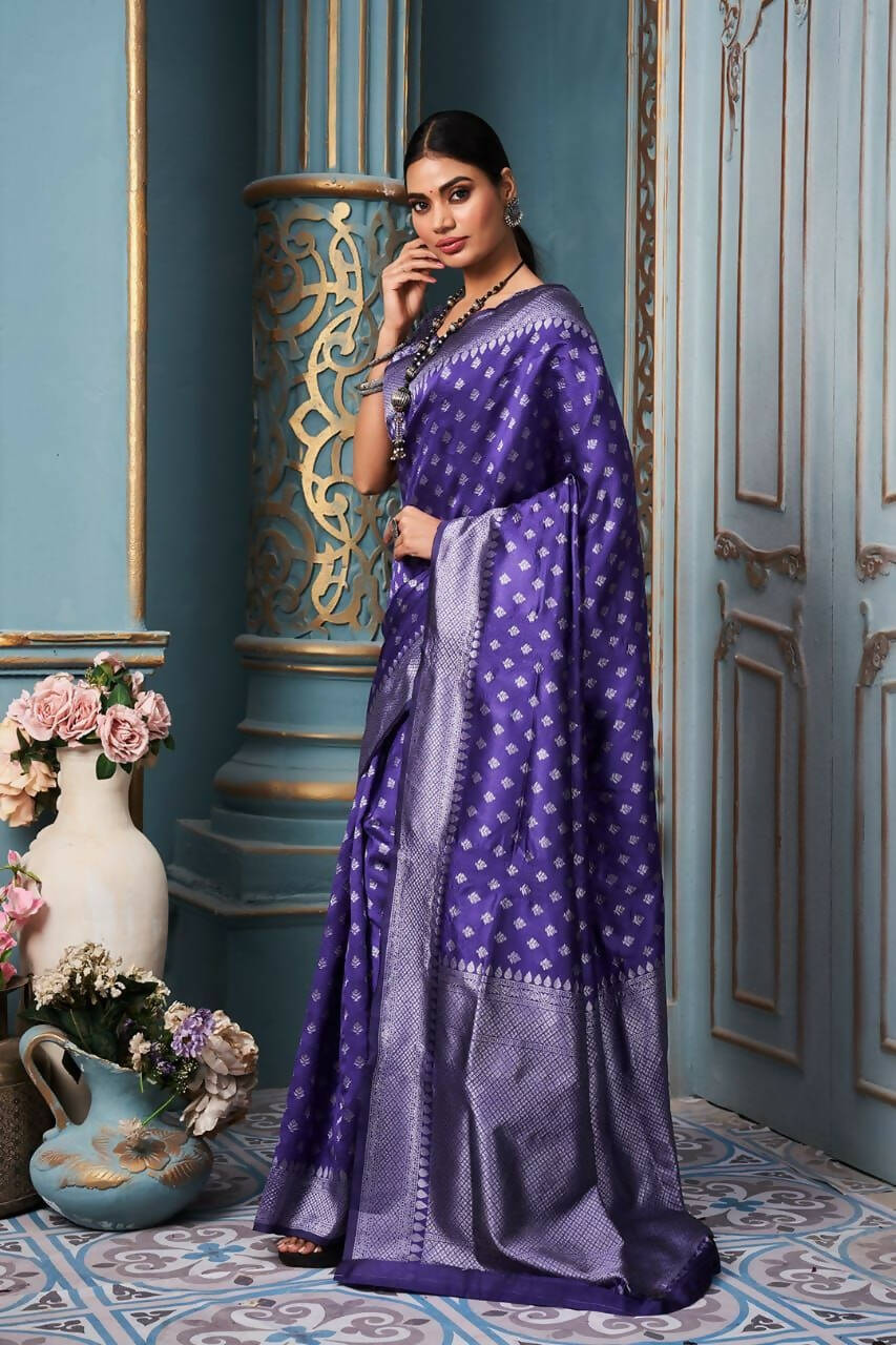 DEIANA'S Beautiful Designer Golden zari Soft Lichi Silk Saree - Purple