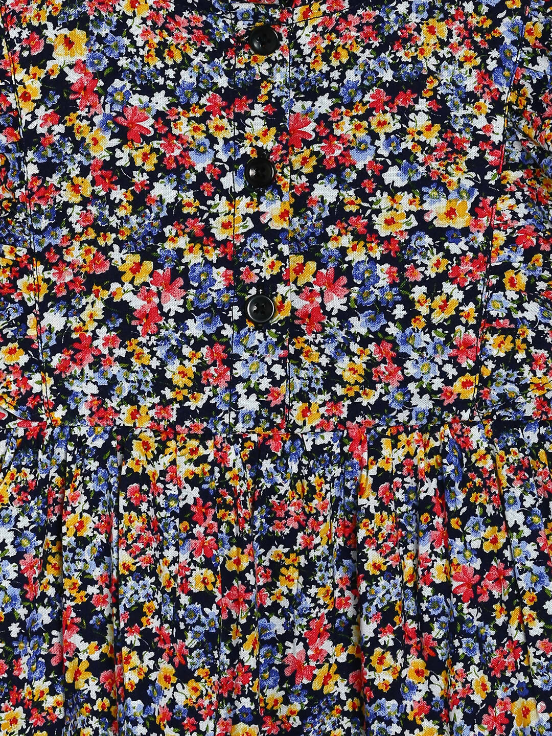 Manet Girls Cotton Frill Sleeve Frock Small Flower Print - Multicolour
