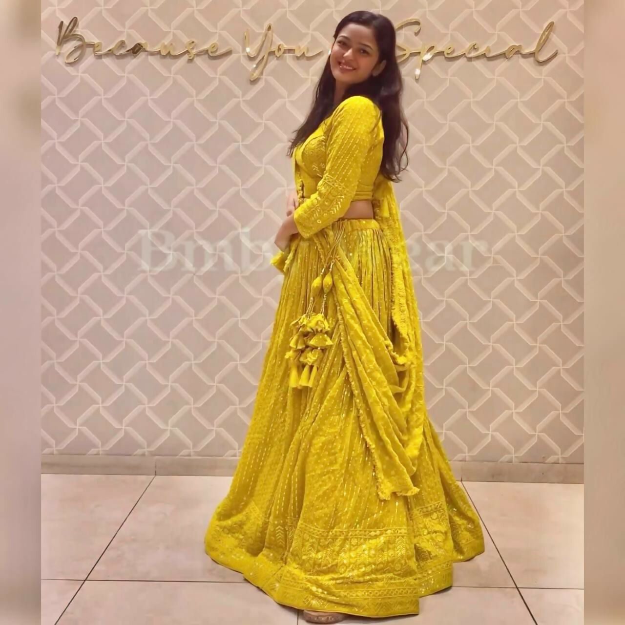 Jyoti Fashion Women's Yellow Faux Georgette 3MM Sequins Embroidered Designer Lehenga Choli Set