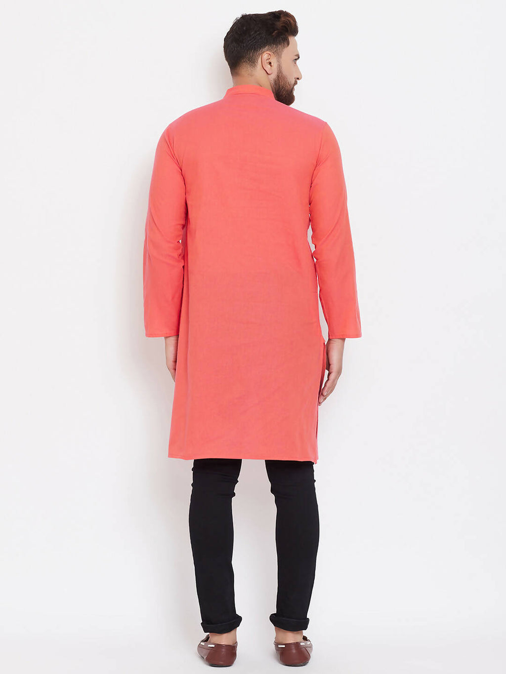 Even Apparels Red Pure Cotton Men's Kurta With Band Collar - Distacart
