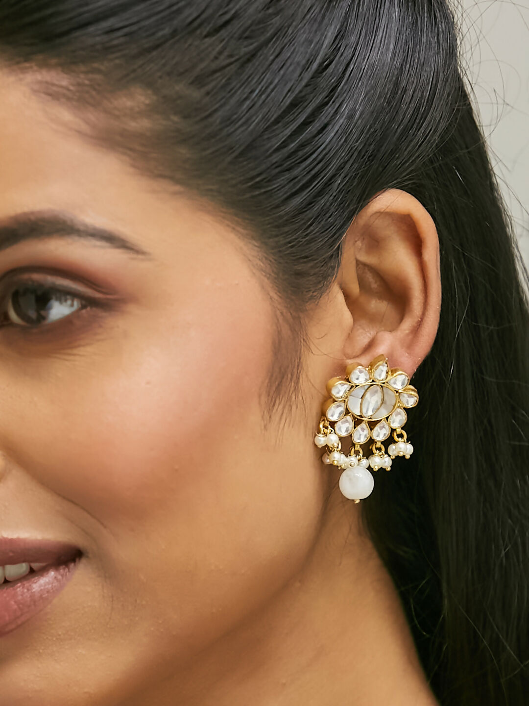 Nuyug 22K Gold-Plated Elegant MOP Studded Ethnic Pearl Drop Stud Earrings - Distacart