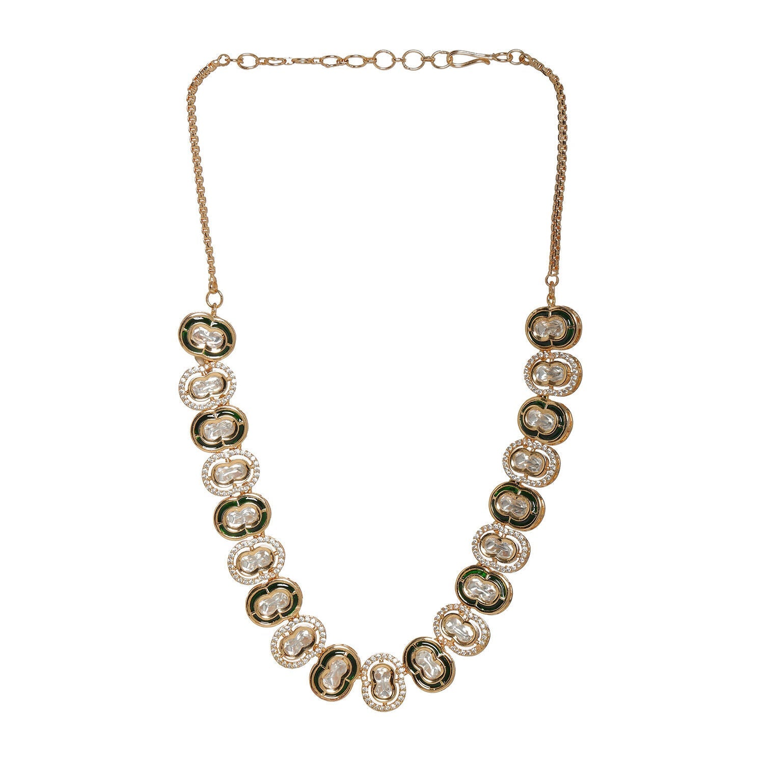 Double Mufli (peanut) Meenakari and Diamond Neckpiece (Gold) - Ruby Raang