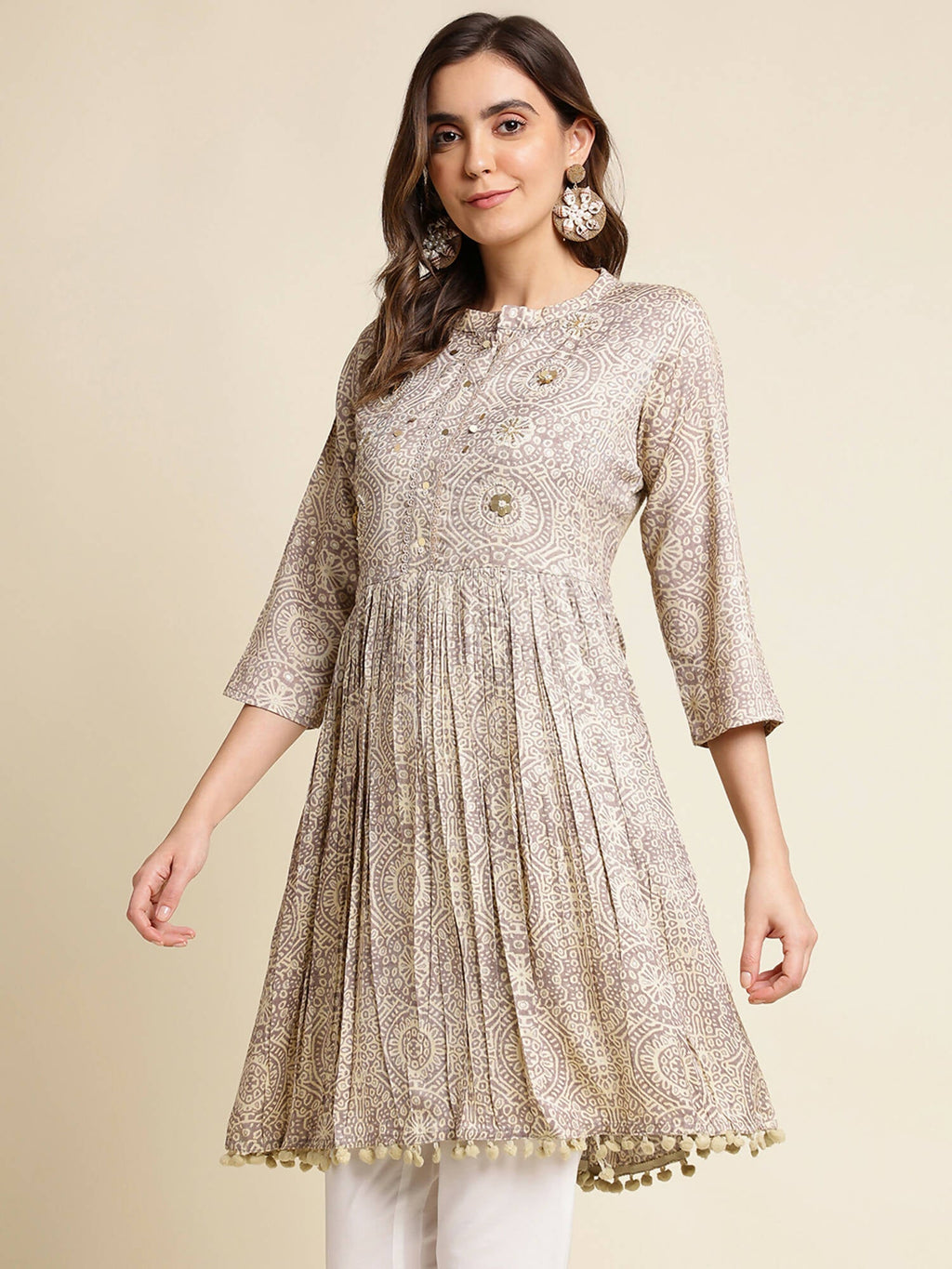 Grey Chiffon Paisley Printed Top - Himanshi