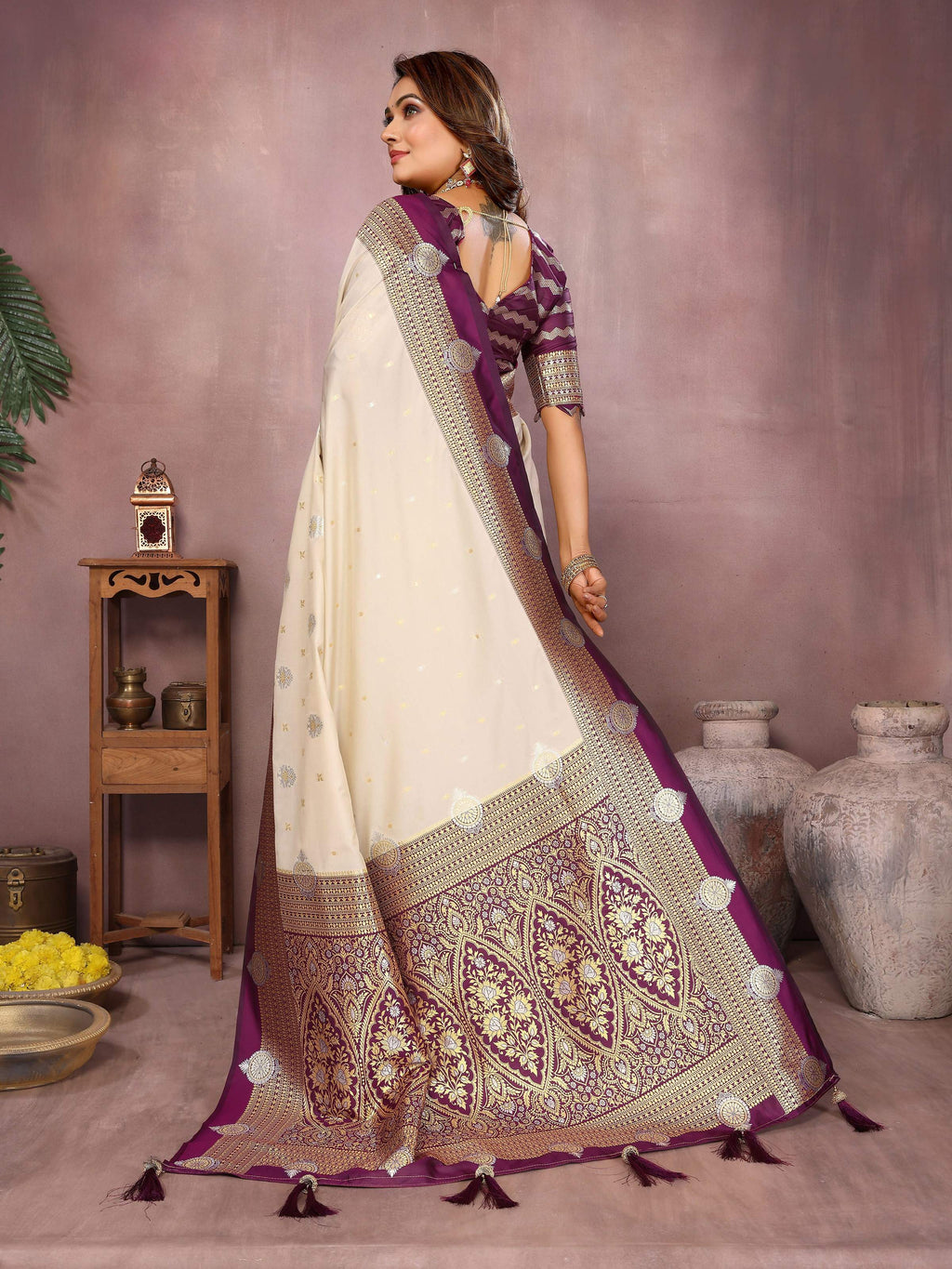 Aastha Fashion Cream Silk Sarees Weaving Saree - Distacart