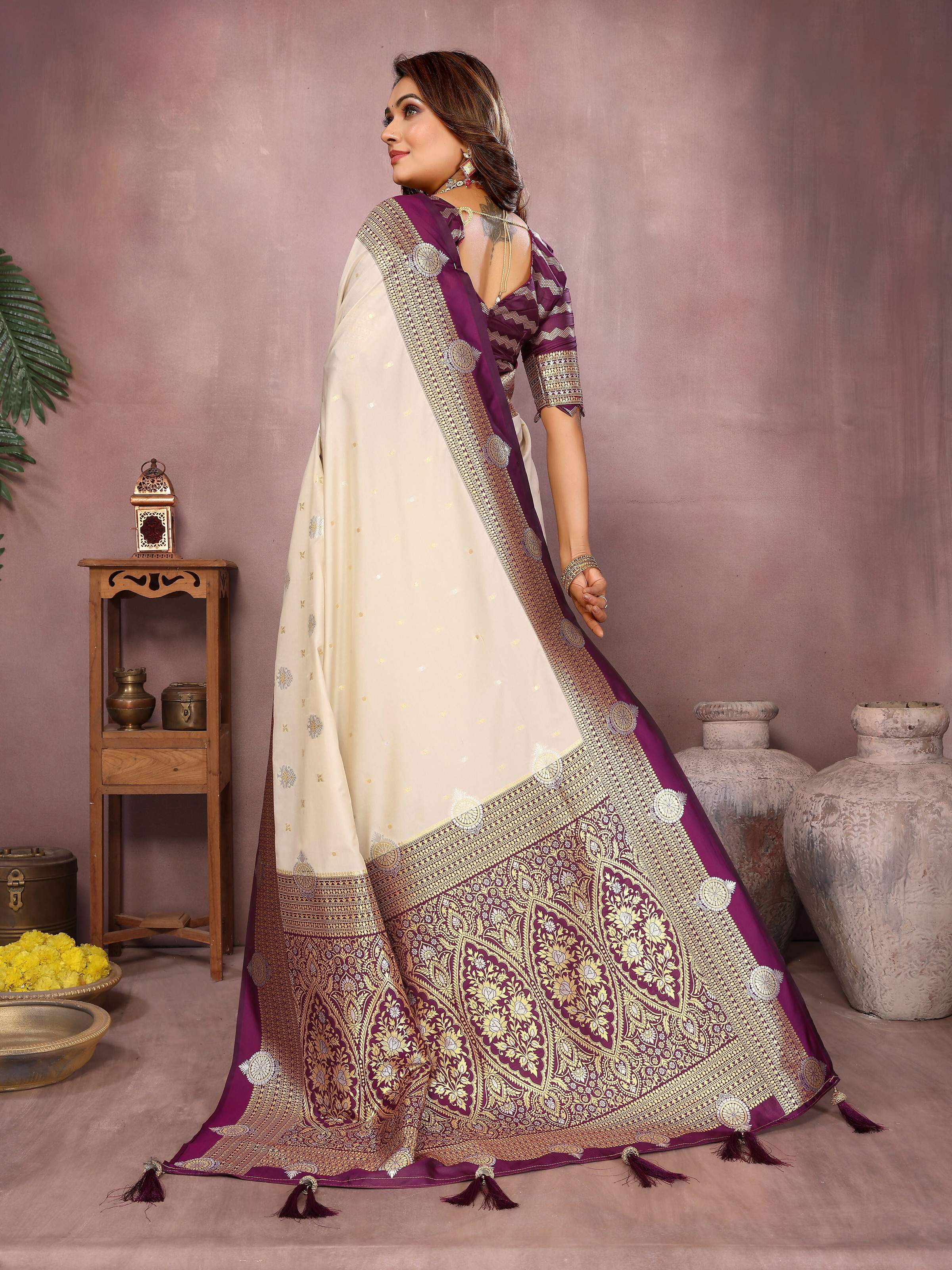 Aastha Fashion Cream Silk Sarees Weaving Saree - Distacart