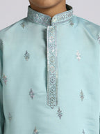 Joban Fashion Kids Island Ethnic Wear with Silk Sequence Embroidery Kurta and Pyjama Set - Teal Blue - Distacart