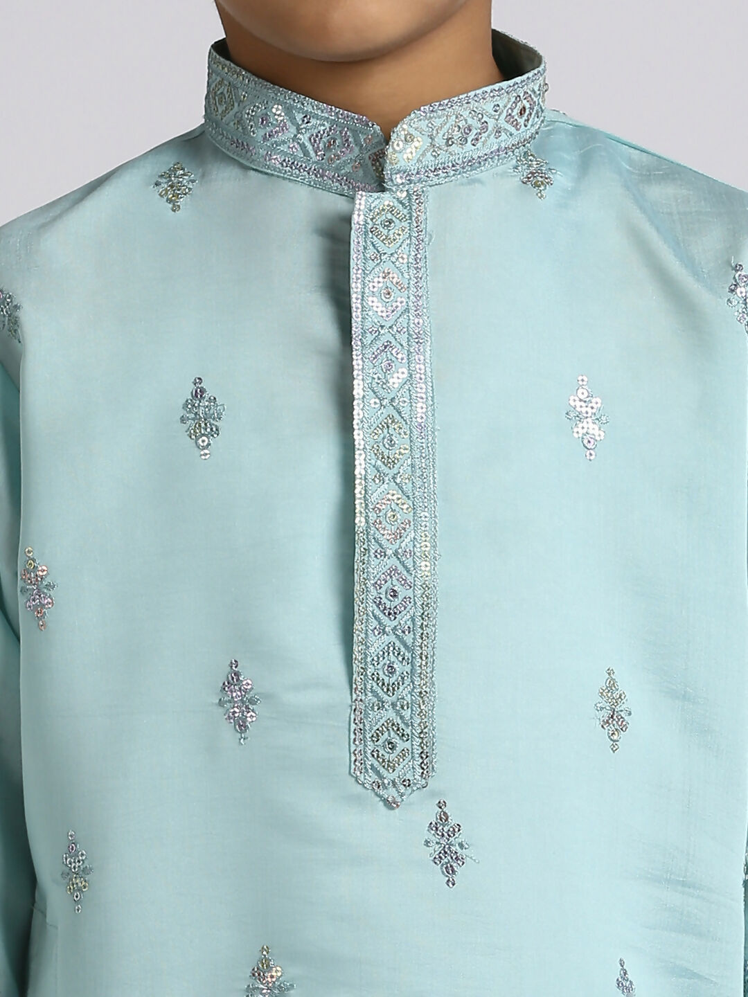 Joban Fashion Kids Island Ethnic Wear with Silk Sequence Embroidery Kurta and Pyjama Set - Teal Blue - Distacart