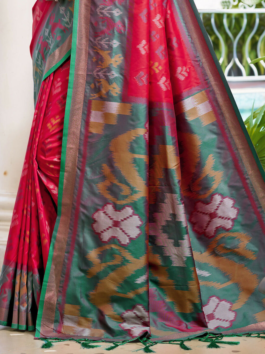 Shree Shyam Fashion Pochampalli Silk Red Saree - Distacart