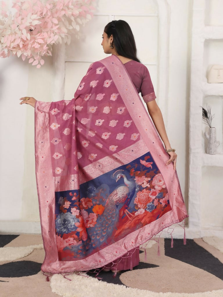 Shree Shyam Fashion Linen Cotton Pink Saree - Distacart