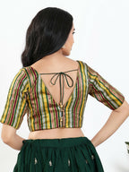 Joban Fashion Green Multi Brocade Padded Blouse With V Neck Elbow Sleeves - Distacart