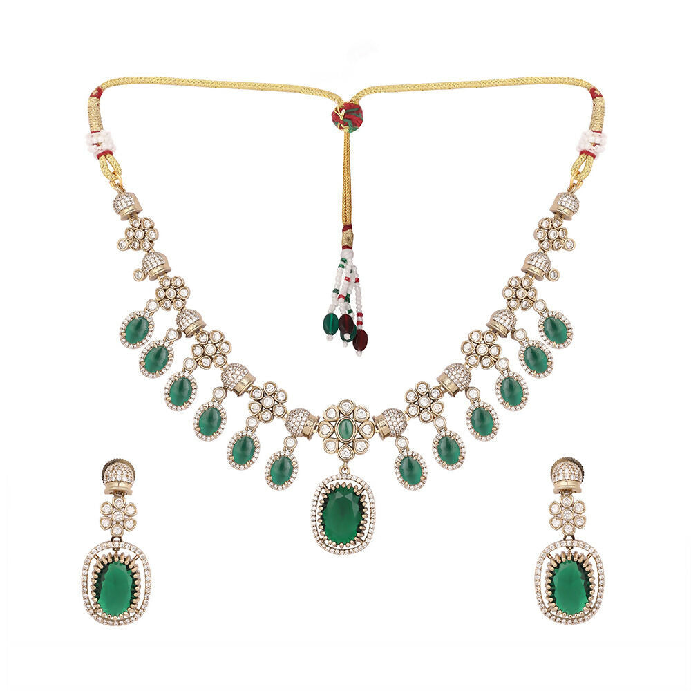 Nuyug 18K Gold Plated Emerald Blossom Necklace Set