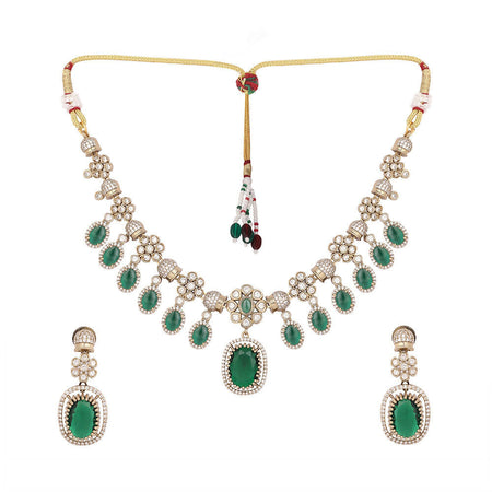 Nuyug 18K Gold Plated Emerald Blossom Necklace Set