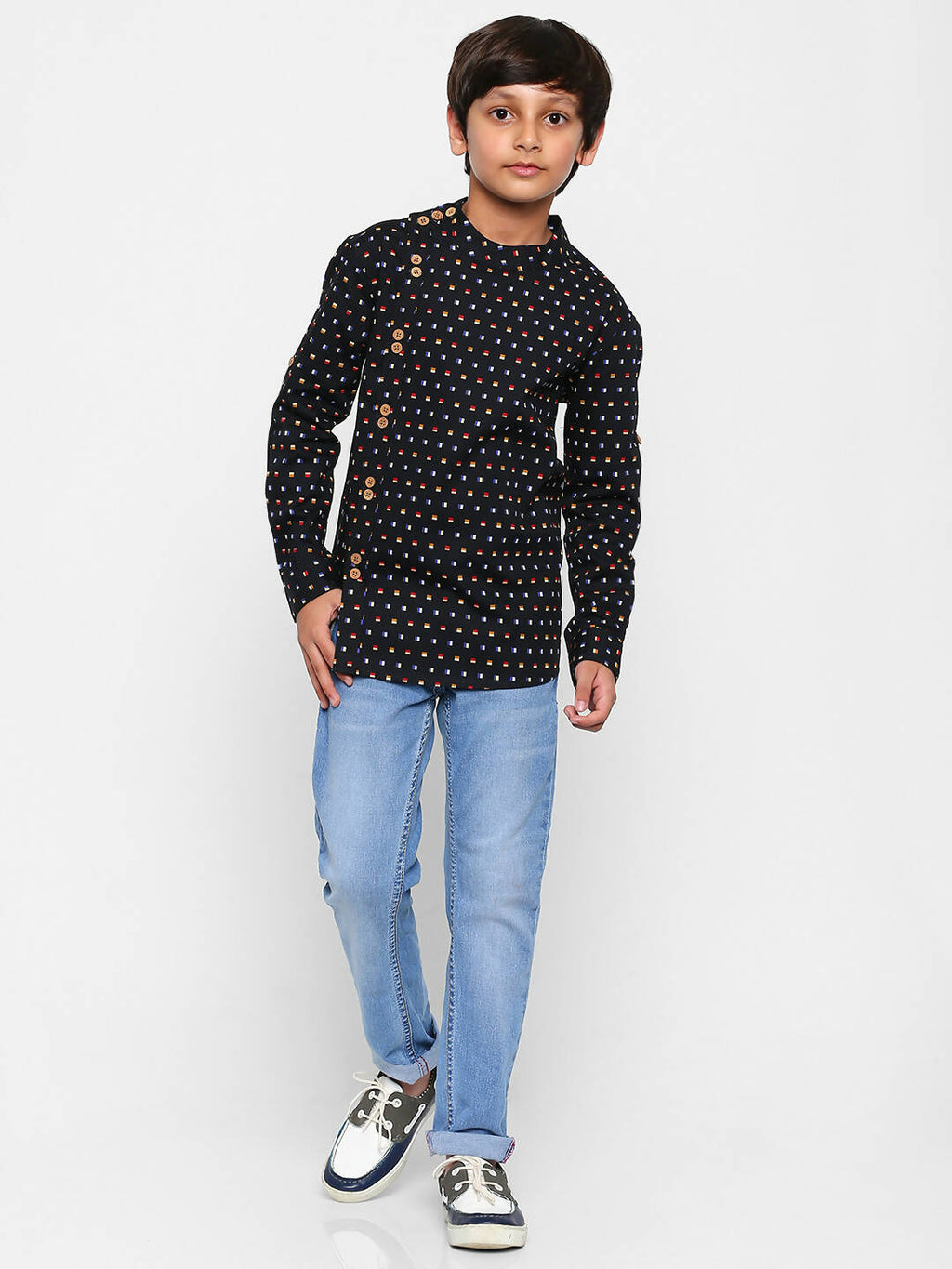 Manet Ethnic Full Sleeves Multi Clour Shirt - Black