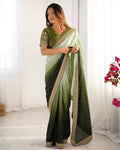 Exclusive Collection Pista Green Party Wear Chinon Salk Saree