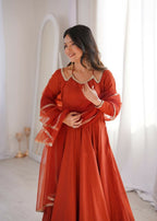 Lehenga Mart Designer Anarkali Suit With Kurta, Pant, Dupatta For Women-Rust - Distacart